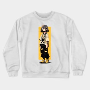 Spooky girl in a skeleton t-shirt Crewneck Sweatshirt